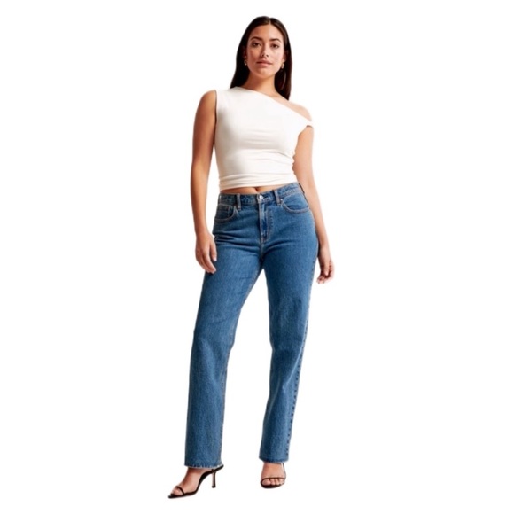 Abercrombie & Fitch Denim - Abercrombie & Fitch The Straight Mid Rise Curve Love Denim Sz 28 extra long